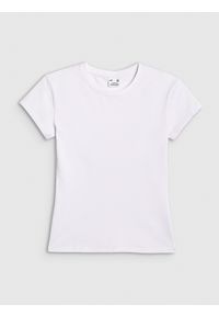4f - 4F T-shirt slim gładki damski - biały L. Kolor: biały. Wzór: gładki