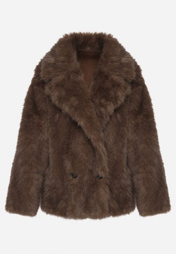 Born2be - Brązowa Dwurzędowa Kurtka Futerko o Fasonie Oversize Asinella. Okazja: na spacer, na randkę, na co dzień. Kolor: brązowy. Materiał: futro. Styl: casual