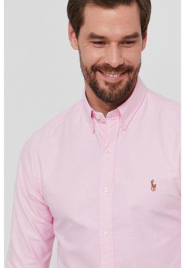 Polo Ralph Lauren - Koszula bawełniana. Typ kołnierza: polo. Kolor: różowy. Materiał: bawełna