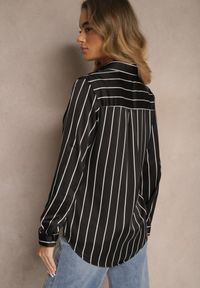 Renee - Czarna Koszula w Pionowe Prążki z Możliwością Podpięcia Rękawów Cerraza. Okazja: na co dzień, do pracy. Kolor: czarny. Materiał: jeans. Wzór: prążki. Styl: casual #4