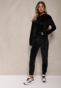 Renee - Czarny Komplet Dresowy z Dodatkiem Bawełny Spodnie z Gumką w Pasie Bluza z Kapturem Reseria. Kolor: czarny. Materiał: dresówka, bawełna #5