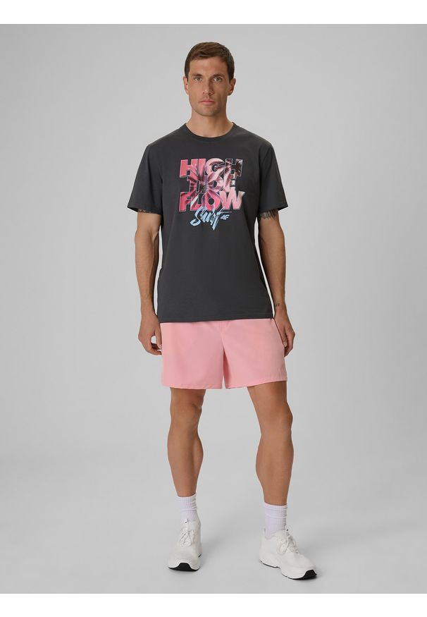 4f - 4F T-shirt regular z nadrukiem męski - szary M. Okazja: na co dzień. Kolor: szary. Materiał: bawełna, dzianina. Wzór: nadruk. Styl: casual, klasyczny, sportowy