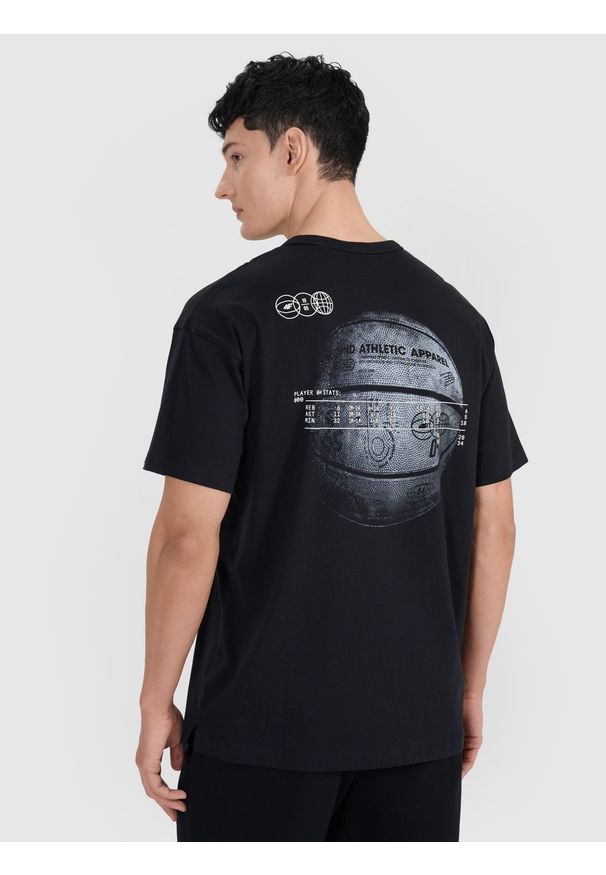 4f - 4F T-shirt oversize z nadrukiem męski - czarny S. Okazja: na co dzień. Kolor: czarny. Materiał: dzianina, bawełna, materiał, jersey. Wzór: nadruk. Styl: sportowy, klasyczny, casual, elegancki