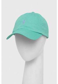 Polo Ralph Lauren czapka z daszkiem bawełniana kolor zielony gładka. Kolor: zielony. Materiał: bawełna. Wzór: gładki #1