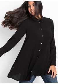 bonprix - Bluzka z czystej wiskozy. Typ kołnierza: dekolt w serek. Kolor: czarny. Materiał: wiskoza. Długość: długie. Styl: elegancki #2