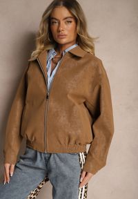 Renee - Brązowa Kurtka z Wiskozą i Kołnierzykiem Naneleta. Okazja: na co dzień. Kolor: brązowy. Materiał: wiskoza. Styl: klasyczny, casual, elegancki