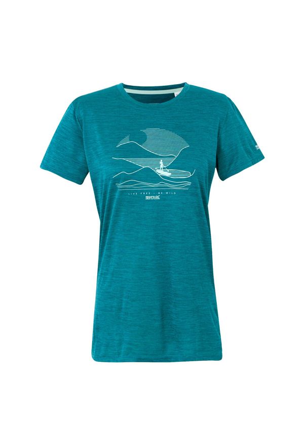 Regatta - Koszulka Damska Fingal IX Live Free Be Wild Marl. Kolor: różowy. Sport: turystyka piesza