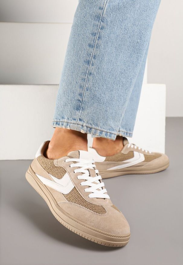 Born2be - Brązowe Skórzane Sneakersy w Stylu Klasycznych Tenisówek Falithiela. Okazja: na co dzień. Kolor: brązowy. Materiał: skóra. Szerokość cholewki: normalna