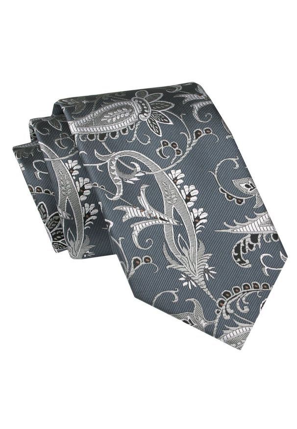 Męski Krawat Angelo di Monti - Szary w Kwiaty. Kolor: szary. Materiał: tkanina. Wzór: kwiaty. Styl: elegancki, wizytowy