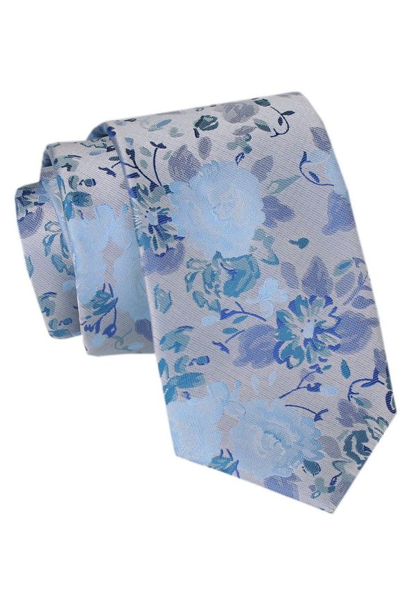 Męski Krawat Angelo di Monti - Duże Kwiaty. Kolor: niebieski. Materiał: tkanina. Wzór: kwiaty. Styl: wizytowy, elegancki