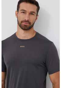 Boss Green t-shirt męski kolor szary wzorzysty. Kolor: szary. Materiał: materiał, dzianina. Długość rękawa: krótki rękaw. Długość: krótkie. Styl: klasyczny