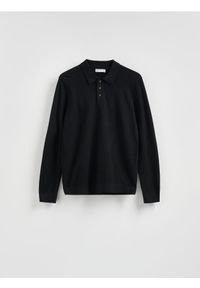 Reserved - Sweter polo z bawełną - czarny. Typ kołnierza: polo. Kolor: czarny. Materiał: bawełna