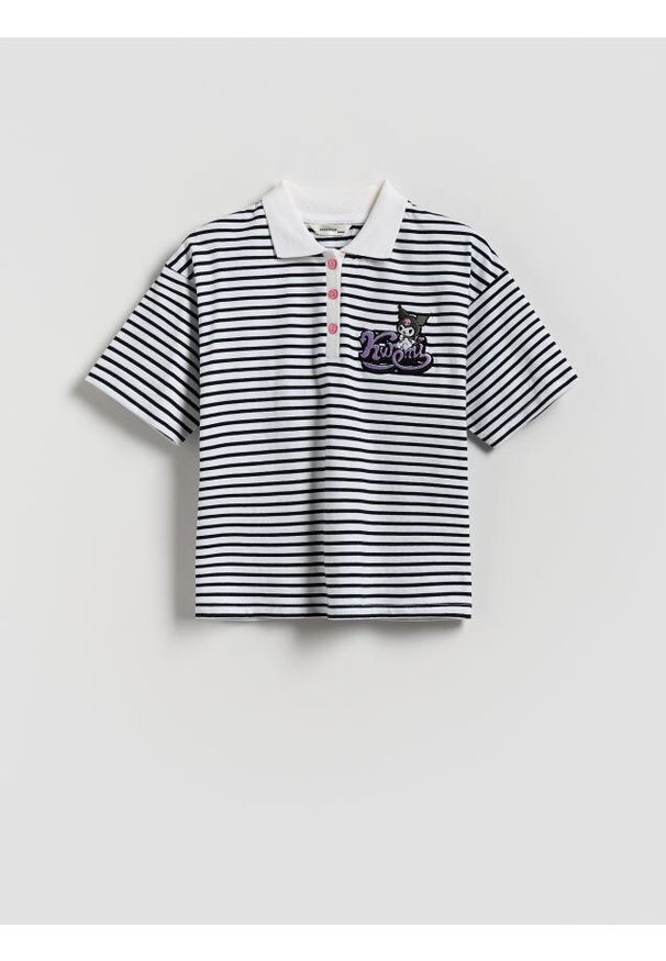 Reserved - T-shirt polo w paski Kuromi - wielobarwny. Typ kołnierza: polo. Materiał: bawełna. Wzór: paski