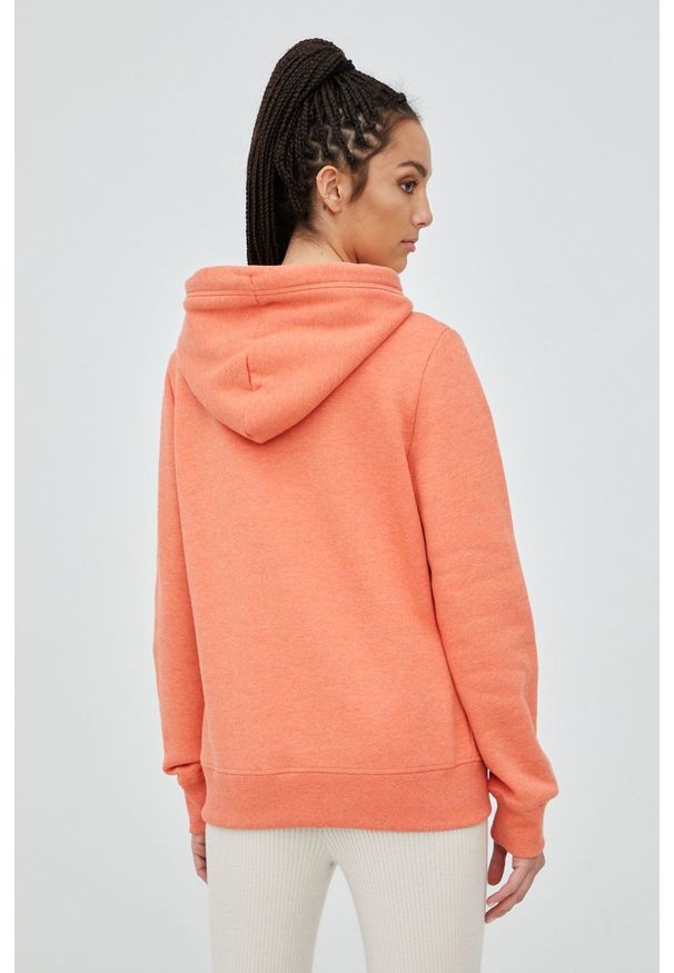 Superdry bluza damska kolor pomarańczowy z kapturem z aplikacją. Typ kołnierza: kaptur. Kolor: pomarańczowy. Materiał: bawełna. Wzór: aplikacja