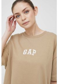 GAP sukienka kolor beżowy mini oversize. Kolor: beżowy. Materiał: dzianina. Długość rękawa: krótki rękaw. Typ sukienki: oversize. Długość: mini #5