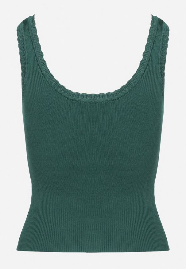 Born2be - Ciemnozielony Klasyczny Top z Wiskozą i Metaliczną Nicią Riarria. Okazja: na co dzień, na spotkanie biznesowe, do pracy. Kolor: zielony. Materiał: wiskoza. Styl: klasyczny