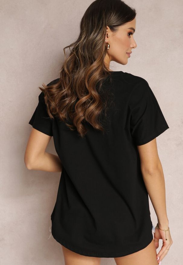 Renee - Czarny T-shirt Bawełniany z Krótkim Rękawem Kyndell. Kolor: czarny. Materiał: bawełna. Długość rękawa: krótki rękaw. Długość: krótkie. Wzór: aplikacja, gładki, jednolity. Styl: klasyczny