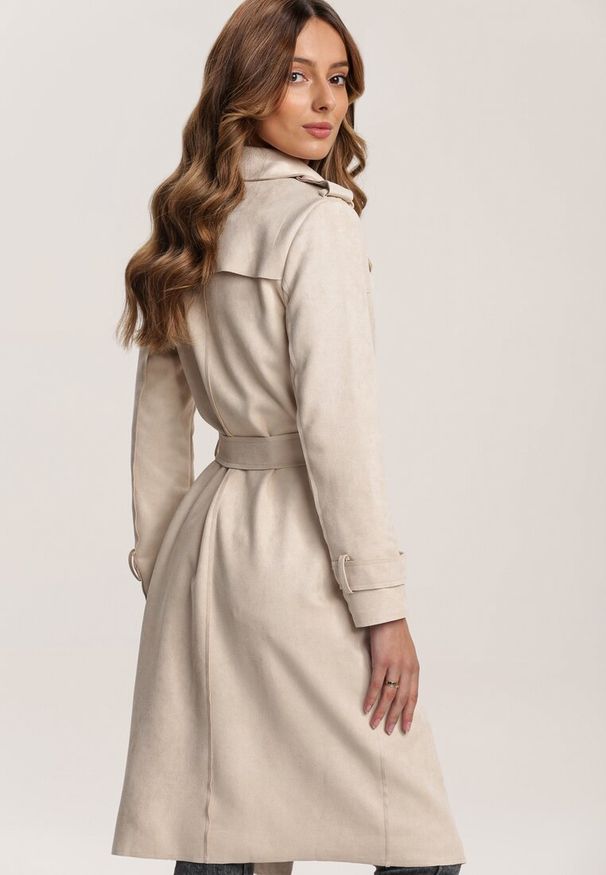 Renee - Kremowy Płaszcz Usinlenne. Okazja: na co dzień. Kolor: beżowy. Długość rękawa: długi rękaw. Długość: długie. Styl: casual