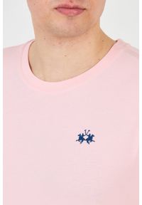 La Martina - LA MARTINA Różowy męski t-shirt z małym logo, Rozmiar L. Kolor: różowy #3