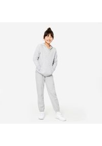 DOMYOS - Bluza dziecięca Domyos z kapturem. Typ kołnierza: kaptur. Kolekcja: plus size. Kolor: szary. Materiał: bawełna, materiał. Sport: joga i pilates
