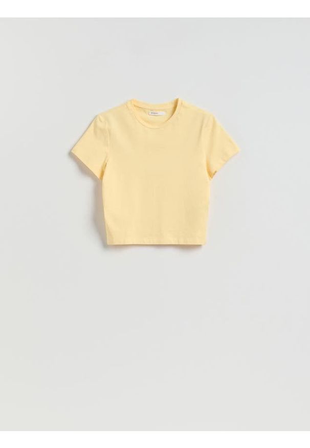 Reserved - Bawełniany t-shirt - jasnożółty. Kolor: żółty. Materiał: bawełna. Długość: krótkie