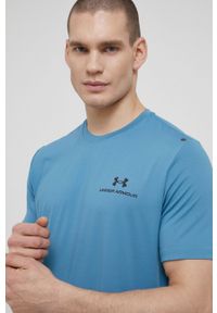 Under Armour t-shirt treningowy Rush Energy kolor niebieski gładki 1366138-001. Kolor: niebieski. Materiał: skóra, dzianina, materiał. Wzór: gładki