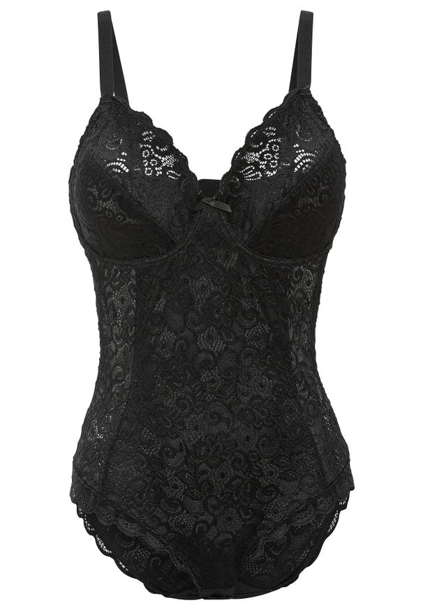 bonprix - Body z eleganckiej koronki. Kolor: czarny. Materiał: koronka. Wzór: koronka