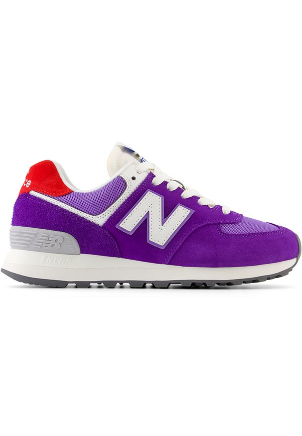 Buty damskie New Balance WL574YE2 – fioletowe. Kolor: fioletowy. Materiał: guma, skóra, dresówka, bawełna, materiał. Szerokość cholewki: normalna. Model: New Balance 574