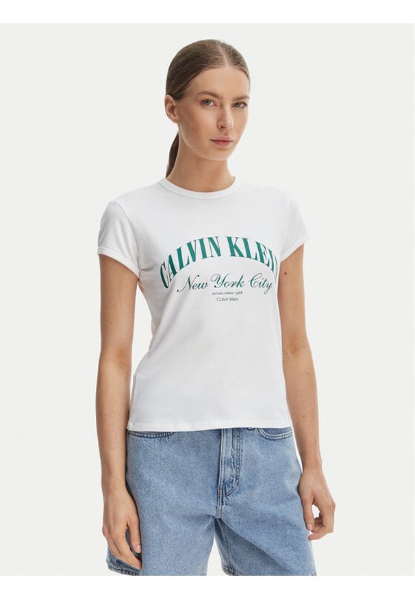 Calvin Klein Jeans T-Shirt Graphic Logo LV047F815G Biały Slim Fit. Kolor: biały. Materiał: bawełna
