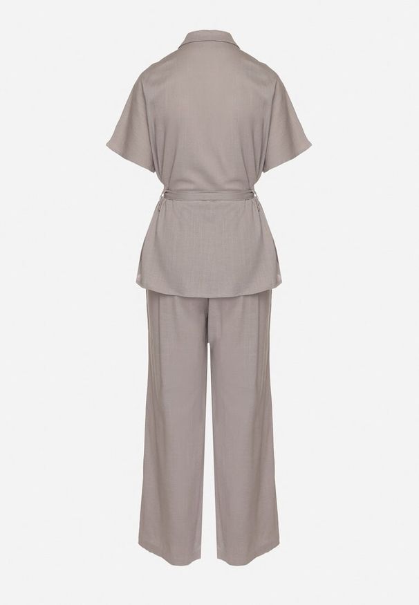 Born2be - Szary Wiskozowy Komplet Oversize Koszula z Paskiem i Spodnie Jormelia. Kolor: szary. Materiał: wiskoza