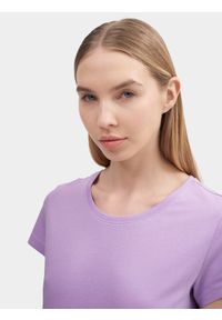4f - T-shirt regular gładki damski. Kolor: fioletowy. Materiał: bawełna. Wzór: gładki