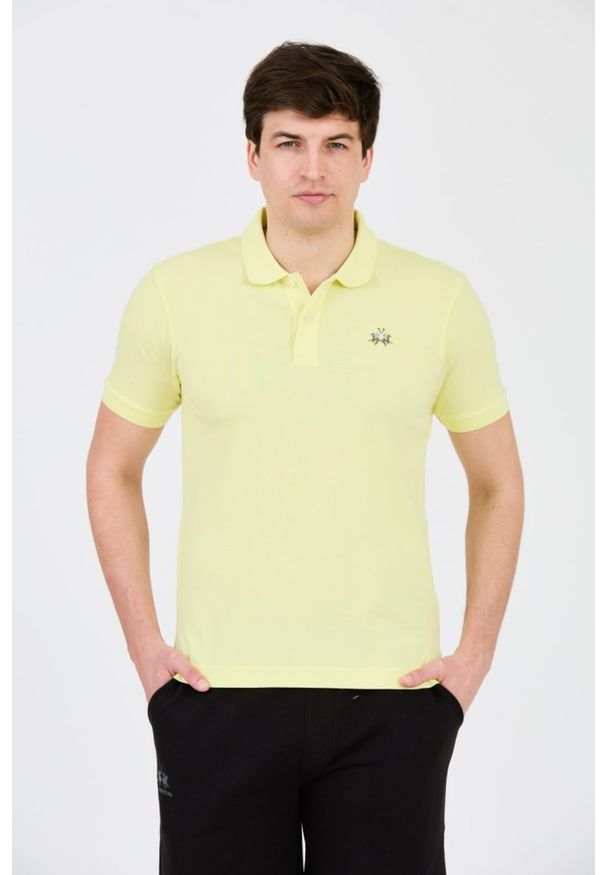 La Martina - LA MARTINA Cytrynowe męskie polo z małym logo, Rozmiar M. Typ kołnierza: polo. Kolor: żółty