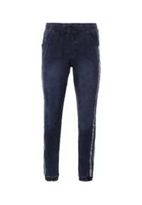 Born2be - Granatowe Spodnie Joggery Pisirise. Kolor: niebieski. Materiał: jeans, dresówka. Długość: długie. Wzór: aplikacja #3