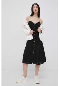 Brave Soul sukienka kolor czarny mini rozkloszowana. Kolor: czarny. Materiał: tkanina. Długość rękawa: na ramiączkach. Typ sukienki: rozkloszowane. Długość: mini #5