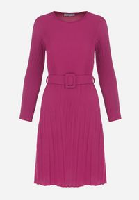 Born2be - Ciemnofioletowa Sukienka Plisowana z Paskiem Flyne. Kolor: fioletowy. Długość rękawa: długi rękaw. Styl: elegancki. Długość: mini #3