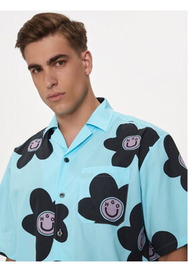 Hugo Koszula Eligino 50513855 Niebieski Oversize. Kolor: niebieski. Materiał: bawełna