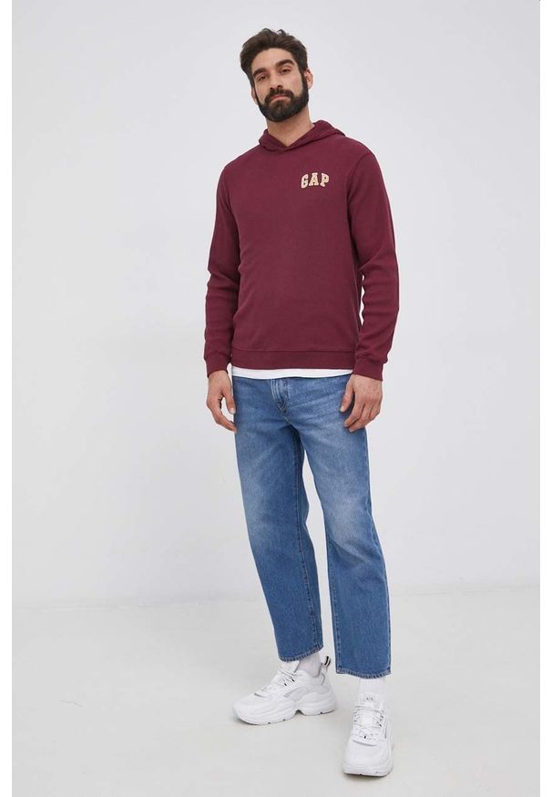 GAP Bluza męska kolor bordowy z kapturem gładka. Okazja: na co dzień. Typ kołnierza: kaptur. Kolor: czerwony. Materiał: dzianina. Wzór: gładki. Styl: casual
