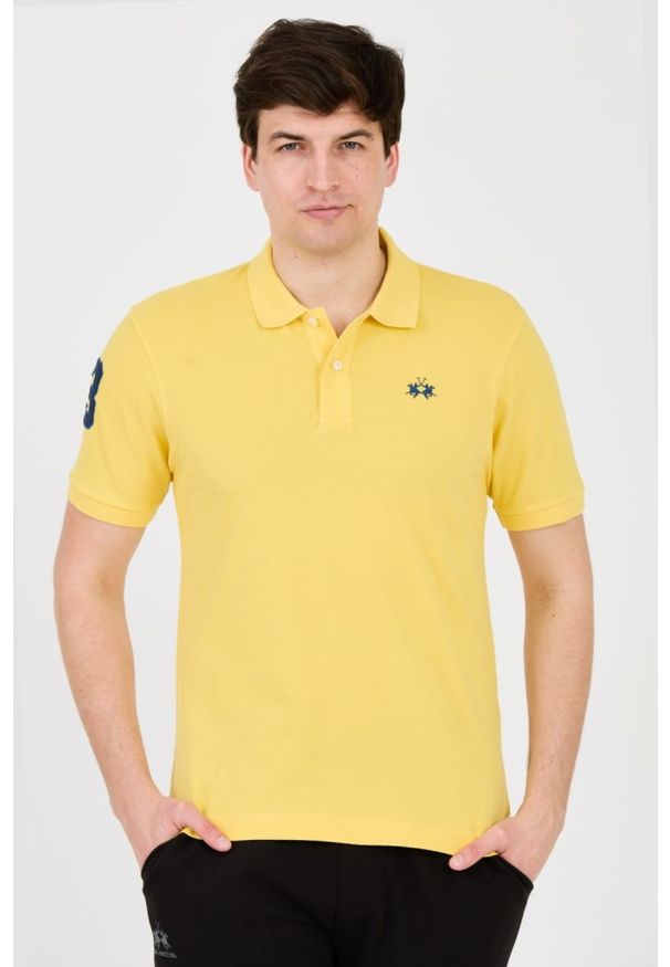 La Martina - LA MARTINA Żółte męskie polo z małym logo, Rozmiar XL. Typ kołnierza: polo. Kolor: żółty