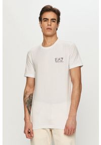 EA7 Emporio Armani - T-shirt. Okazja: na co dzień. Kolor: biały. Materiał: dzianina. Wzór: gładki, aplikacja. Styl: casual