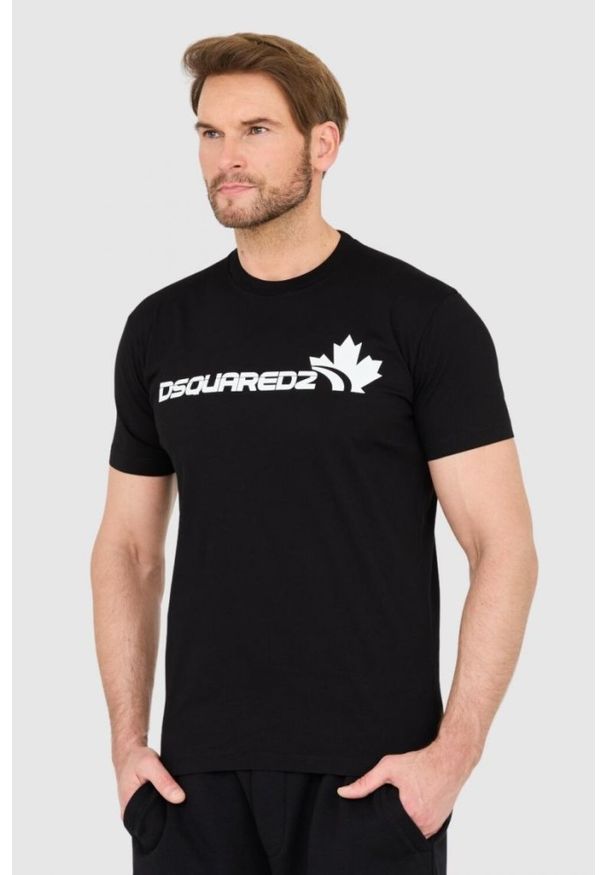 DSQUARED2 Czarny bawełniany t-shirt z dużym logo. Kolor: czarny. Materiał: bawełna