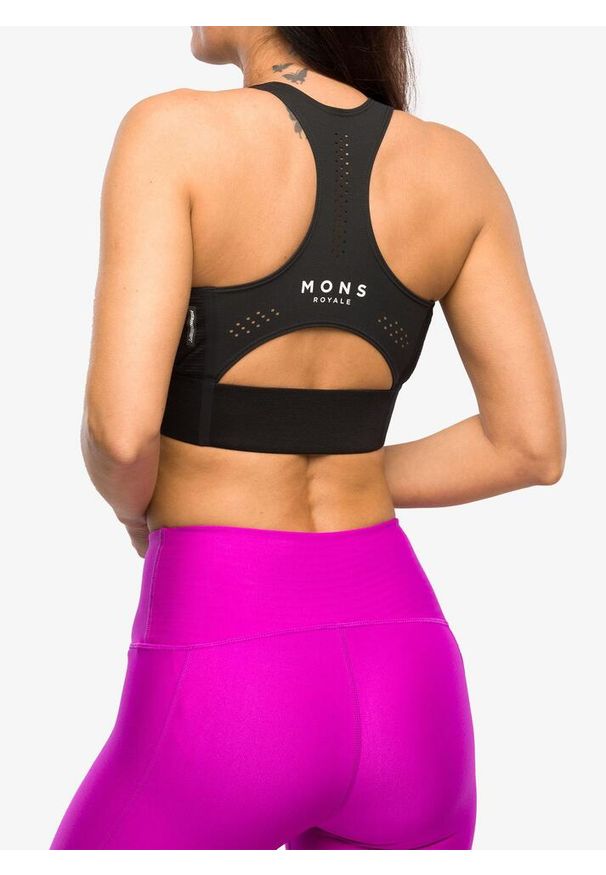 MONS ROYALE - Stanik sportowy Mons Royale Stratos Merino Shift Sports Bra. Kolor: czarny. Sport: fitness