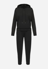 Born2be - Czarny Komplet Dresowy Bluza Kangurka z Kapturem i Spodnie Joggery Triasa. Kolor: czarny. Materiał: dresówka