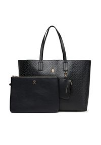 TOMMY HILFIGER - Tommy Hilfiger Torebka Th Icon Tote Mono AW0AW17687 Czarny. Kolor: czarny. Materiał: skórzane