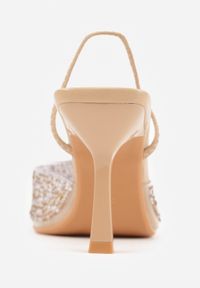 Born2be - Ciemnobeżowe Transparentne Szpilki z Odkrytą Piętą i Cyrkoniami na Nosku Ilunatia. Okazja: na co dzień, na randkę, na ślub cywilny, na wesele. Kolor: beżowy. Materiał: jeans. Obcas: na szpilce. Styl: casual, elegancki, wizytowy #3