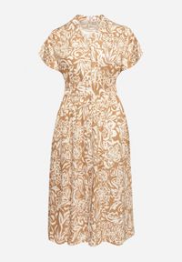 Born2be - Beżowa Sukienka Wiskozowa w Kwiaty Rozkloszowana Efrisa. Okazja: na co dzień. Typ kołnierza: dekolt w kształcie V. Kolor: beżowy. Wzór: kwiaty. Typ sukienki: rozkloszowane. Materiał: wiskoza. Długość rękawa: krótki rękaw. Sezon: lato. Styl: casual, elegancki #6