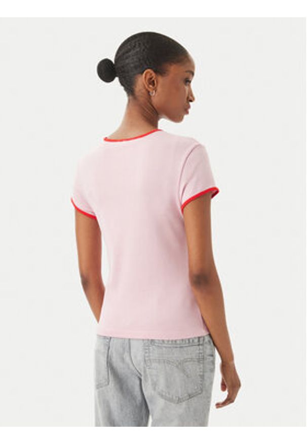 TOMMY HILFIGER - Tommy Hilfiger T-Shirt Logo Graphic Ringer WW0WW49245 Różowy jasny Slim Fit. Kolor: różowy. Materiał: bawełna