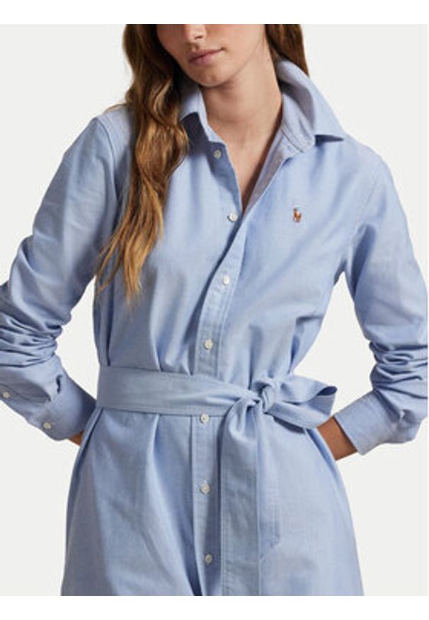 Polo Ralph Lauren Sukienka koszulowa 211928804002 Niebieski Straight Fit. Typ kołnierza: polo. Kolor: niebieski. Materiał: bawełna. Typ sukienki: koszulowe
