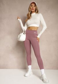 Renee - Fioletowe Legginsy High Waist z Gumką w Pasie Cloen. Okazja: na co dzień, na spacer. Stan: podwyższony. Kolor: fioletowy. Styl: klasyczny, casual #5