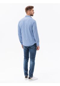 Ombre Clothing - Bawełniana koszula męska z printem w drobną kratę REGULAR FIT - biało-niebieska V2 K638 - XL. Kolor: biały. Materiał: bawełna. Wzór: nadruk #4