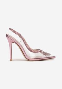Renee - Różowe Sandały Transparentne z Cyrkoniami Vophi. Nosek buta: szpiczasty. Kolor: różowy. Styl: elegancki, glamour #4